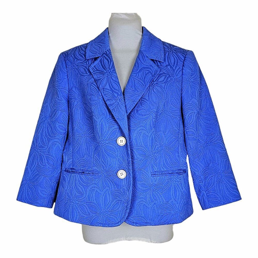 Talbots 2 Pc Jacket Dress Combo Set Blue Floral Jacquard Print size 10 - Picture 6 of 10